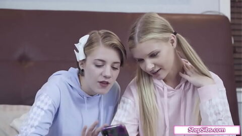 Stepsisters film a video masturbating with a toy when stepdad catches them.They give him a bj and the petite teen stepdaughter is fucked as shes toyed