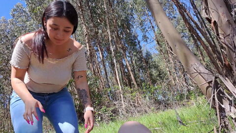 Fucking my friend’s mom in a forest outdoors