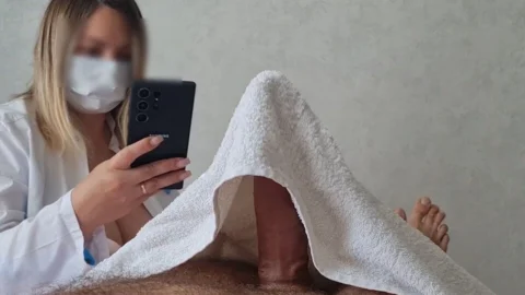 She did not expect that his penis could wake up from a massage, and make handjob for him