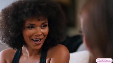 Lesbian Katrina Colt confessed to her ebony roommate with her friends help.The black babe feels the same way and is down for a pussy licking threesome