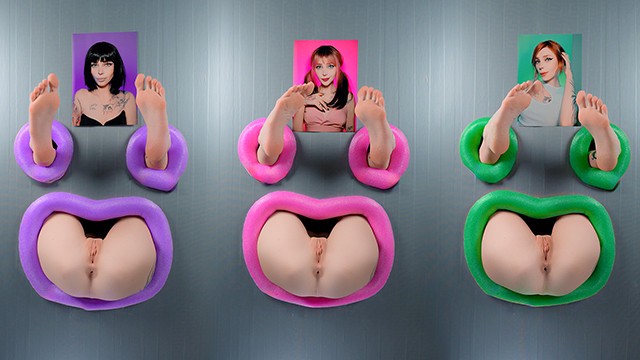 Gloryhole fucking three assholes through a wall, fucking three girls – pinkloving