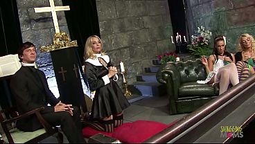 Praying goes smoothly but something is brewing inside the weird church. Soon the milfs get a visit from a guy with his massive meat out, so they mesmerizingly crawl towards him in hopes of an orgy.