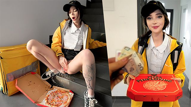 The courier masturbated and squirted on the pizza. She delivered the cum-covered pizza to the customer – pinkloving