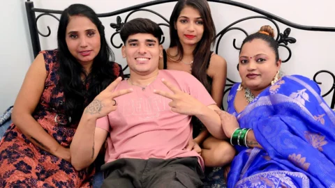 Desi Girlfriend call his Boyfriend to enjoy sex with Her friends  Full Hardcore one men Fucking three women foursome Video