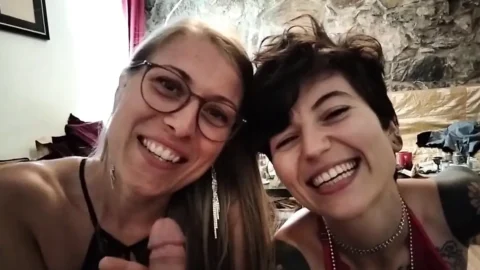 POV Double Blowjob with Natalie and Thea