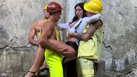 The construction site supervisor was fucked hard by the builders – her mouth an