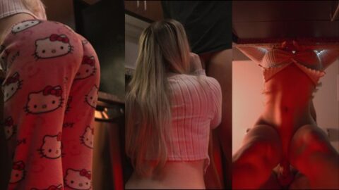 Roommate fucks me hard in the kitchen and creampies my tight pussy