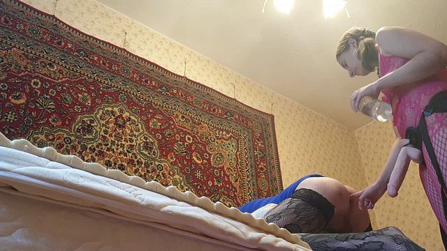 Amateur Russian beautiful babe Anastasia Mistress pegging her sub