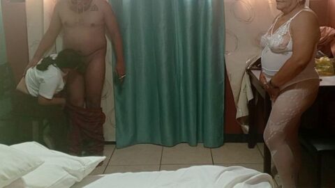 A mature milf likes to watch my girlfriend and Step Sis suck my cock.