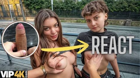 React: VIP4K. Two pretty Lesbians don’t mind to having a Threesome with a stranger from the train