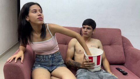Horny friend put his rich cock inside the chips for his sexy Latina friend. ENDS IN REAL HOMEMADE SEX