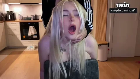 Blonde in stockings rides to climax