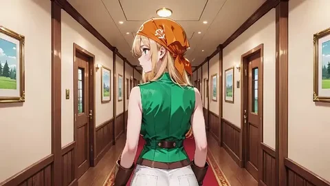 Blonde Pirate Captain in Green Uniform on Sunny Deck