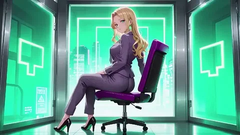 Boss in Purple Suit Adjusts Skirt in Private