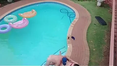 Drone captures neighbors in pool