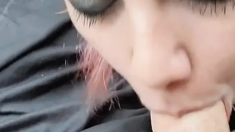 Giving a hot purple haired teen an oral creampie in the car!