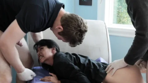Asian Babe Has Hardcore Threesome with Two White Hard Cocks
