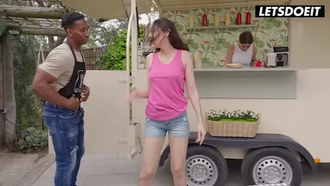 Brunette Performs Public Act Behind Counter