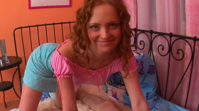 Cute Young Babe Kate with Red Hair and Perky Tits Enjoys Putting Some Slobber on the Knobber