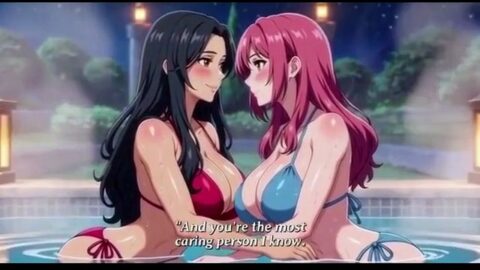 Two lesbian girls taking hot bath and playing together Hentai Anime