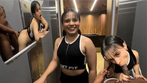 I my NEIGHBOR in the ELEVATOR&comma; she ends up with a mouth full of milk