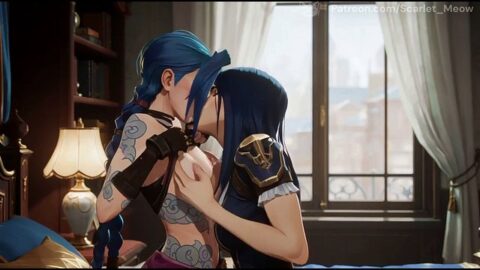Jinx tries lesbian sex with Caitlyn (Arcane)
