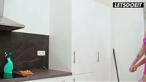 Woman performs oral act on mounted fixture as partner observes