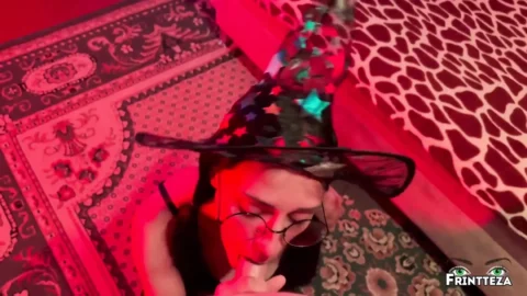 Cute Horny Halloween Witch Gets Deepthroat and Anal Creampie