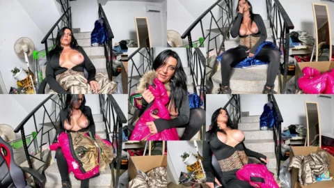 Dominant MILF Fur Hooded Downjacket Fetish. Spandex Cameltoe, Smoking and Orgasm