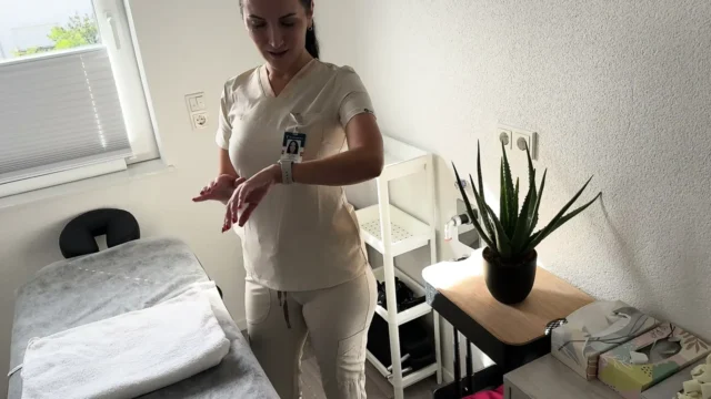 Masseuse Catches Client Jerking During Leg Massage – Then Lets Him Cum on Her Oily Tits