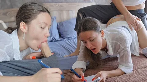 The tutor fuck and cum into the student’s mouth while she was doing her homework