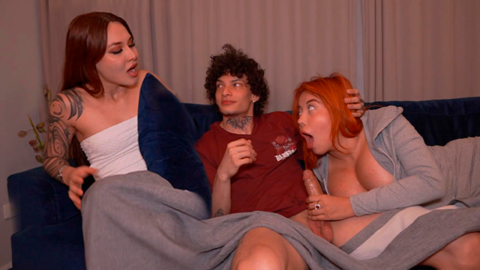 Threesome with my stepson and his girlfriend after she caught me sucking his dick